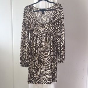 Retro BoHo Style Brown/White Empire Waist Dress Lg